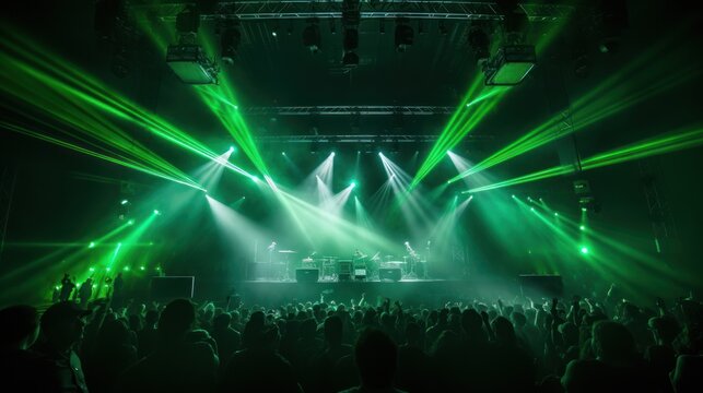concert hall with scene stage green lights, 