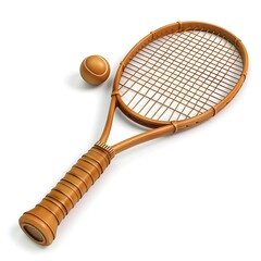 Classic Wooden Tennis Racket with Tennis Ball