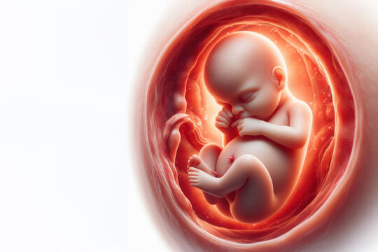Baby in the womb during pregnancy Isolated on white background