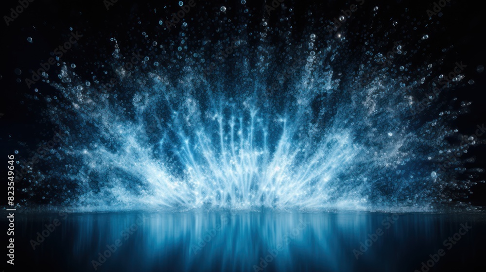 Poster mesmerizing blue water droplets exploding into a shower