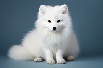 Fototapeta premium Stunning portrait of a pure white fox with a lush fur coat posing elegantly