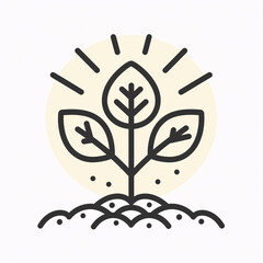 Vector illustration of a growing plant with three leaves symbolizing growth, sustainability, and nature on a light background.