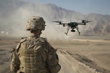 Soldier Utilizing Advanced Drone Technology for Tactical