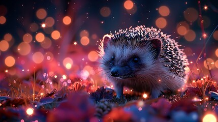 Beneath starstudded sky Hedgehog venture out into moonlit garden spine glinting soft glow of night. tiny nose twitching anticipation snuffle through fallen leaf dewkissed grass keen sens alert slighte