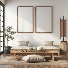 Frame mockup, modern hanok style living room interior