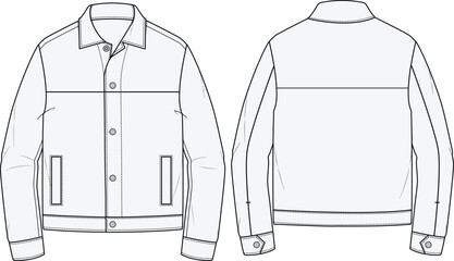Classic Work Jacket technical CAD fashion illustration front and back views