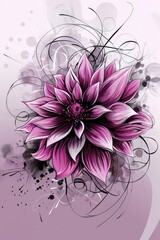 Purple Flower With Black and White Swirls