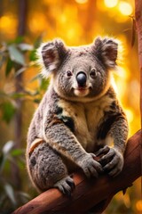 Naklejka premium Koala in Sunset forest, Professional wildlife photography