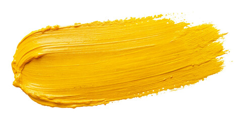 Stroke of yellow paint texture on transparent background