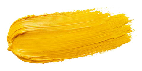 Stroke of yellow paint texture on transparent background