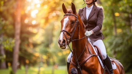 Fototapeta premium Equestrian excellence in modern pentathlon rider showcases skill and partnership at summer olympics