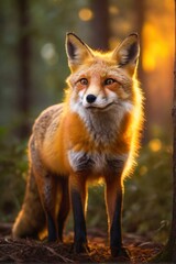 Fototapeta premium Red fox in Sunset forest, Professional wildlife photography