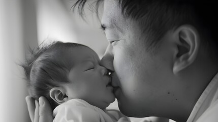 Paternal Love's Beginning: A Father's Tender Embrace of His Newborn Baby