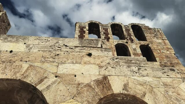 Detail of facade of Odeon of Herodes Atticus, Acropolis, Athens, Greece