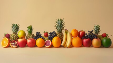 Generate a visual narrative of a group of assorted fruits