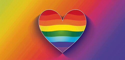 Rainbow heart on an ultra-wide gradient of LGBTQ pride colors, customizable text area.