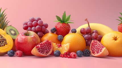 Generate a visual narrative of a group of seasonal fruits