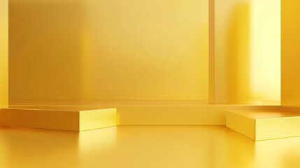 This is a 3D rendering of a yellow room with a platform in the center.

