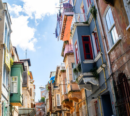 Obraz premium Fener, Balat colorful facades of houses in the old town of Istanbul, Turkey