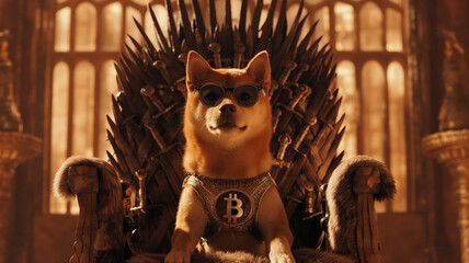 Shiba inu wearing eyeglasses and dogecoin with Cryptocurrency