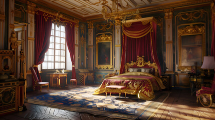 Medieval bed chamber in a castle, king's bedroom in royal castle.