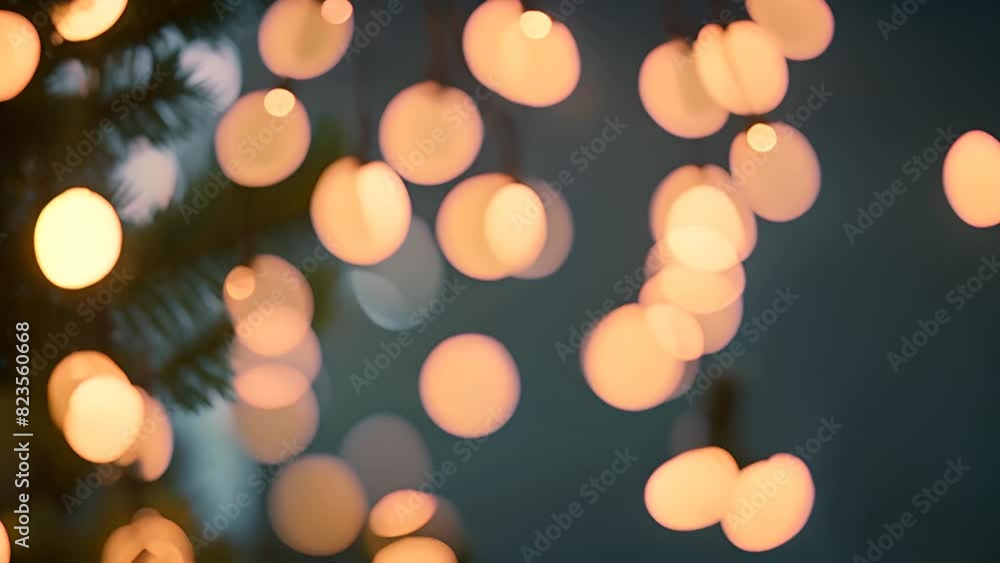 Poster christmas tree lights blurred bokeh background generative ai