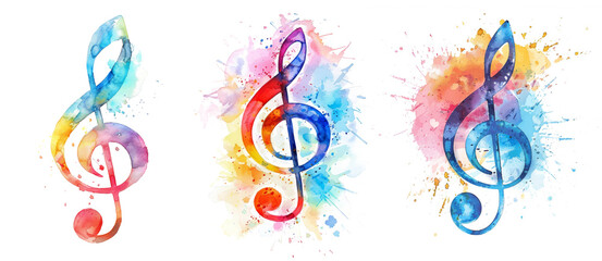 Watercolor music note symbols isolated on transparent background colorful artistic designs