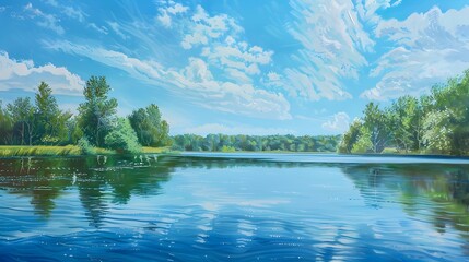 Obraz premium Summer's Tranquil Embrace: A Lakeside Paradise Glowing in Radiant Serenity