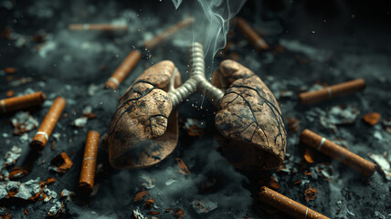Obraz premium Smoker lungs concept. Breathe organ after cigarette