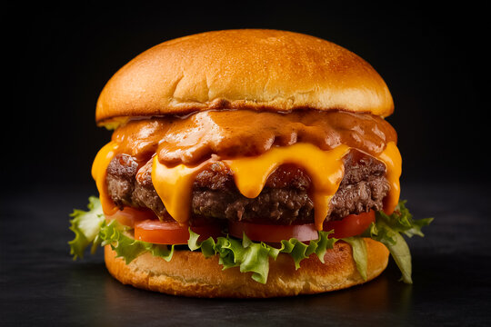 Closeup photo of a cheeseburger 