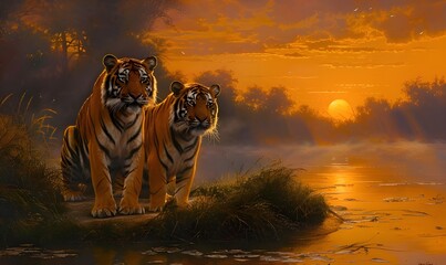 Tiger in Sunset
