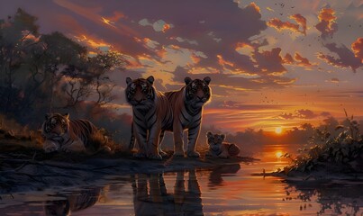 Tiger in Sunset