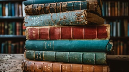 A close-up photo of a stack of old books with worn covers, hinting at the vast knowledge and stories they hold.