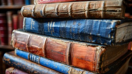 A close-up photo of a stack of old books with worn covers, hinting at the vast knowledge and stories they hold.