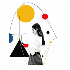 Fototapeta premium Collage with a girl holding a smartphone in her hands 