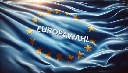 Eine blaue Europafazhne mit der Aufschrift "Europawahl"