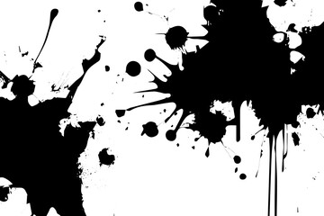 Abstract composition with paint splatters, ink blots, and stains