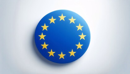 Runter Button mit Europaflagge und Sternen auf weißem Hintergrund, copy space
