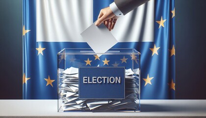 Wahlurne, mit Arm  zur Europawahl mit dem Text "Election", copy space