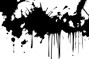 Abstract composition with paint splatters, ink blots, and stains
