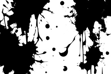Abstract composition with paint splatters, ink blots, and stains