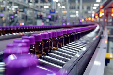 Obraz premium Medicines on a conveyor belt in a pharmaceutical factory