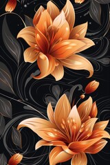 Black Background With Orange Flowers