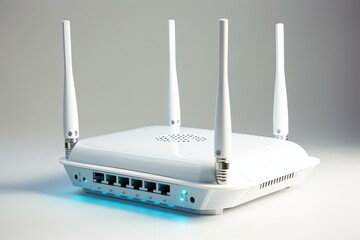High-speed wireless router with four antennas isolated on a clean white background