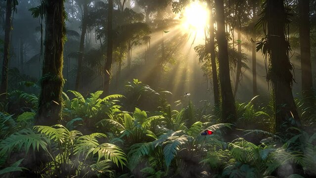 Serene forest morning depicted in a 4k looping video.