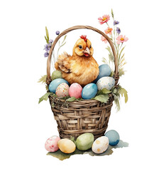 easter basket with eggs and chicken