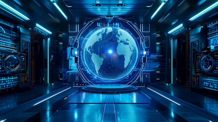 futuristic digital technology background with a virtual sphere of binary codes in a futuristic technology room, modern cyber tech wallpaper, internet data 