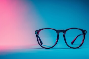 Eyeglasses on a colored background, vision correction
