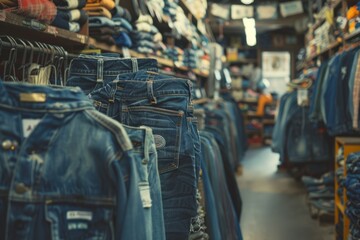 Worn jeans in a second-hand store