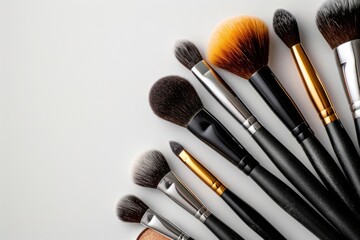 Set of professional makeup brushes for powder and eye shadow